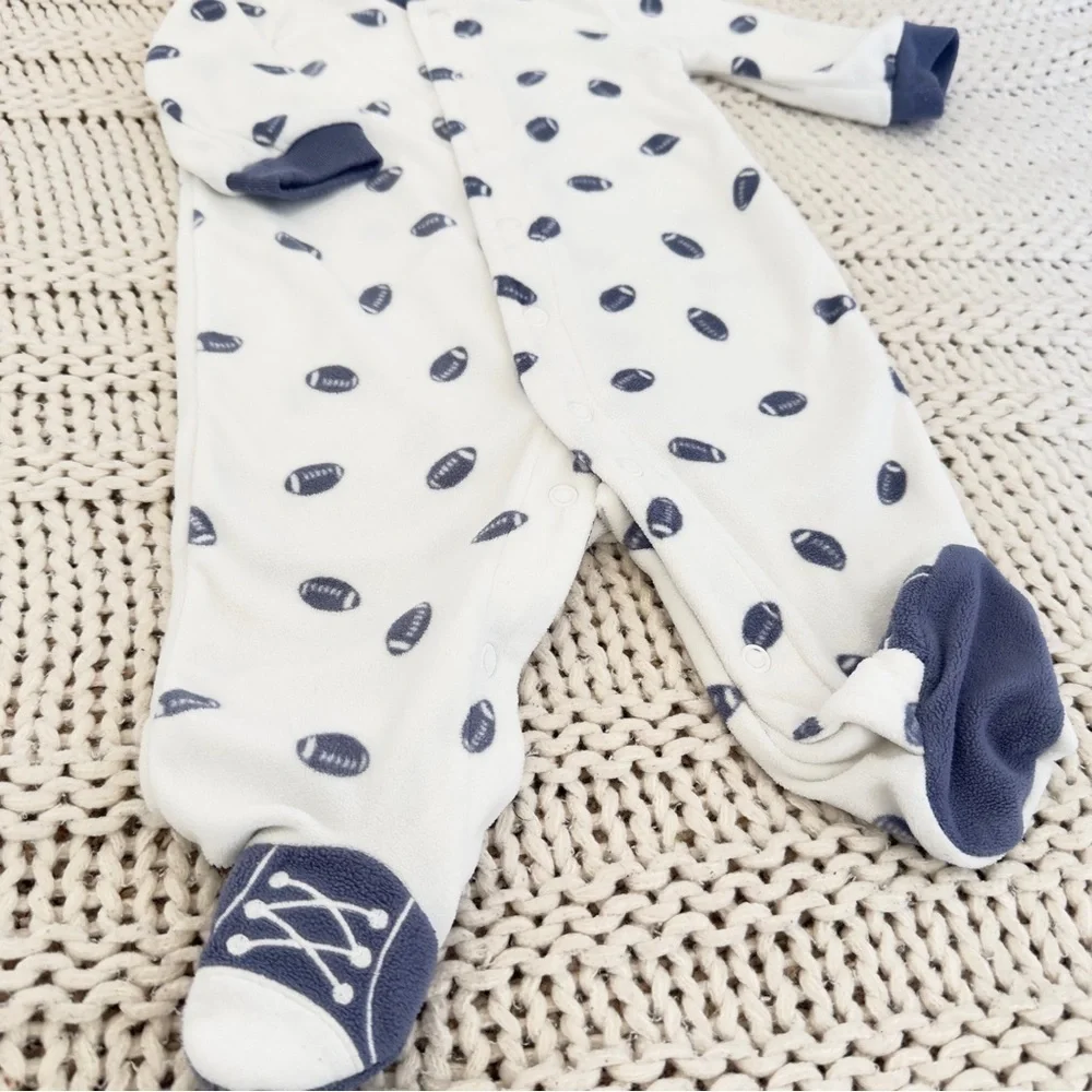 Carter’s Baby Boy Football Fleece One Piece Zip Up Footies Onesie Pajama Size 3M